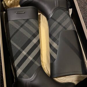 Burberry Black and Gray Plaid Rain Boots